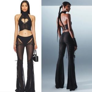 $400 Mia Amore Black Lace-Up Sheer Pants
